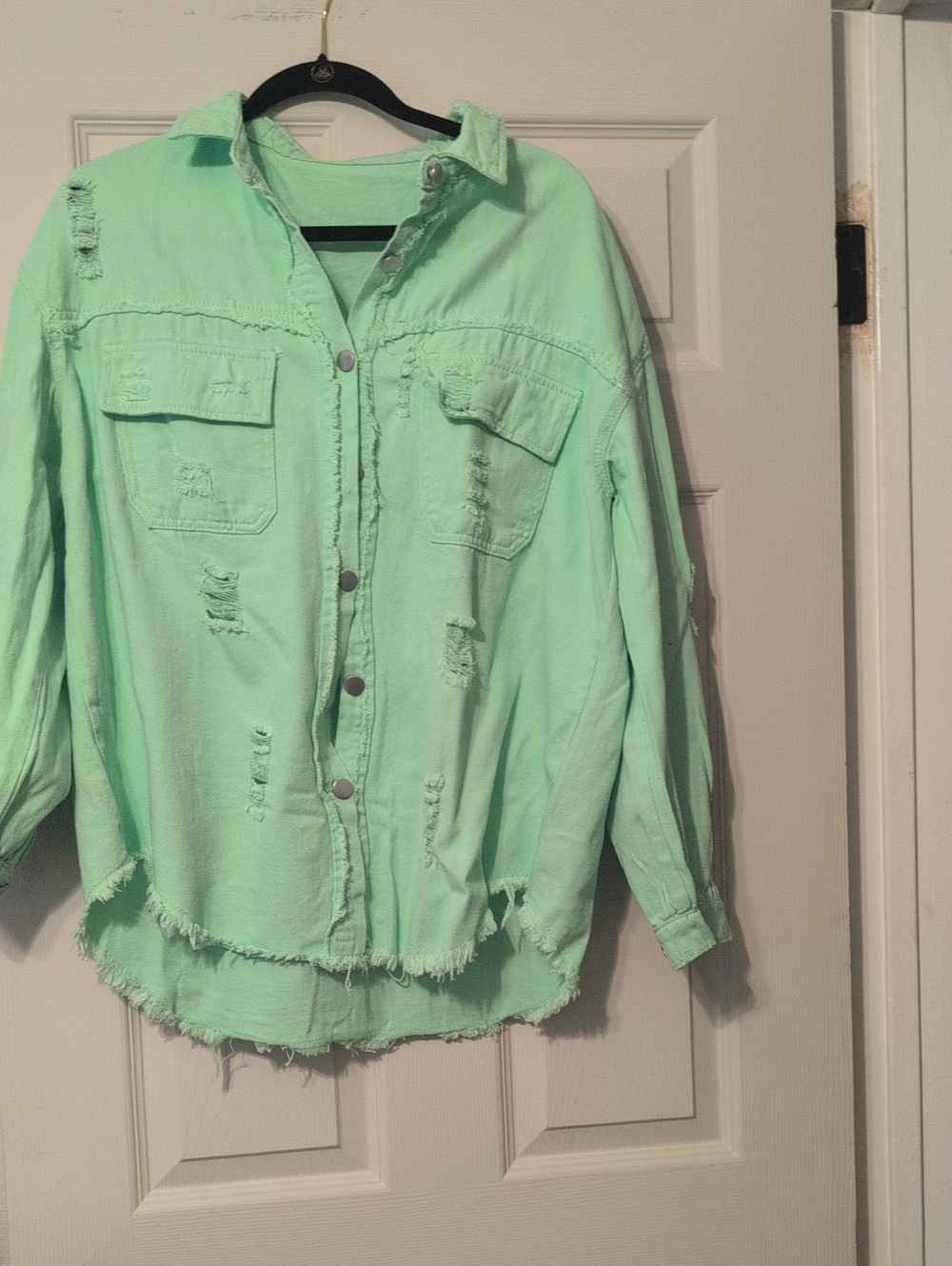 Neon Green Distressed Button-Front Jacket